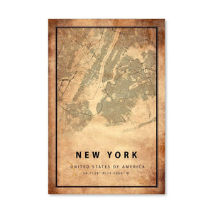 New York Vintage Map Canvas Art Clock Canvas