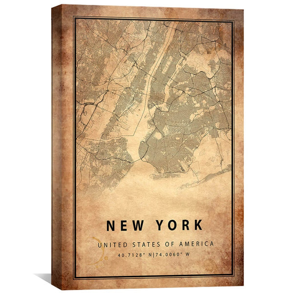 New York Vintage Map Canvas Art Clock Canvas