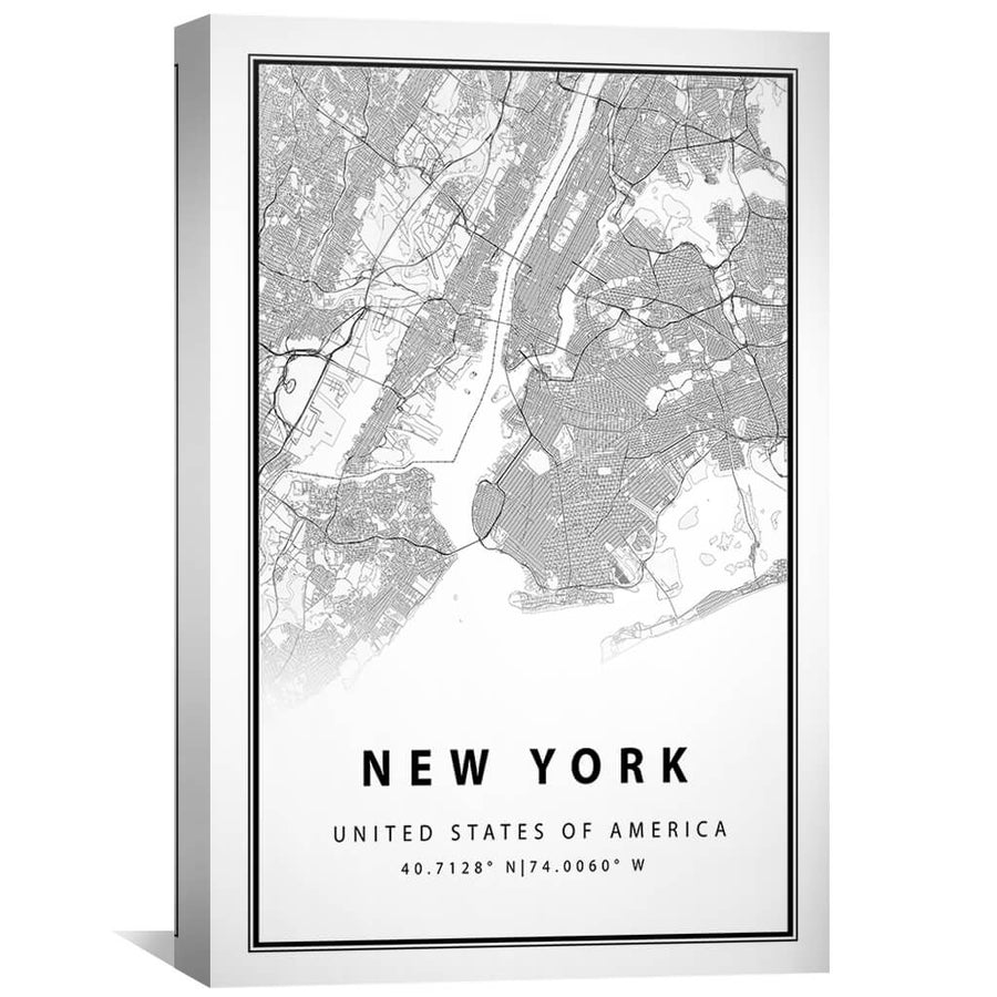 New York White Map Canvas Art Clock Canvas