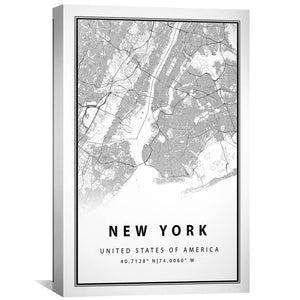 New York White Map Canvas Art Clock Canvas