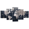 Noir Map Canvas - 5 Panel Art Clock Canvas