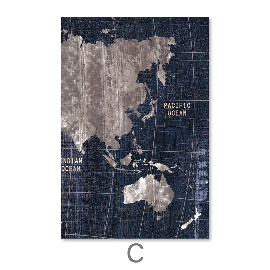 Noir Map Canvas Art C / 40 x 50cm / Unframed Canvas Print Clock Canvas
