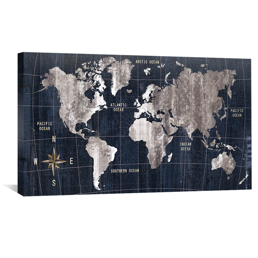 Noir Map Canvas - Single Panel Art Clock Canvas
