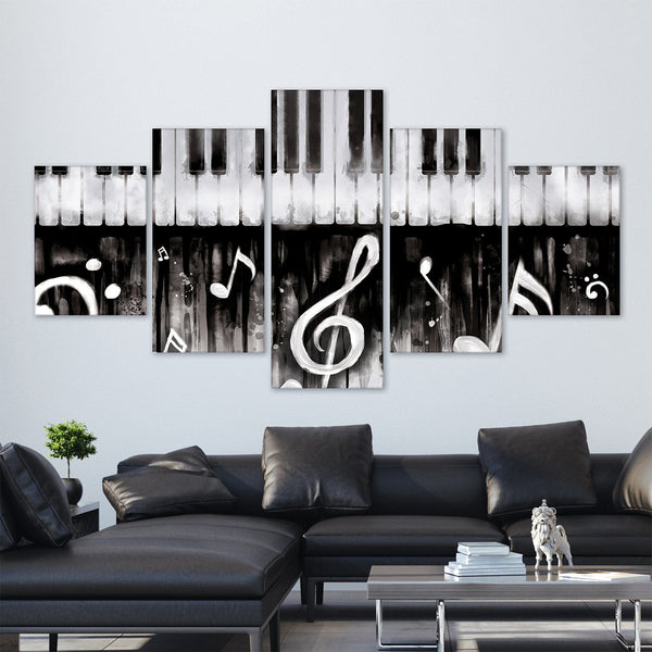 Noir Piano Canvas - 5 Panel Art 5 Panel / Large / Standard Gallery Wrap Clock Canvas