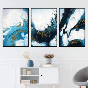 Nordic River Canvas Art Set of 3 / 40 x 60cm / Unframed Canvas Print Clock Canvas