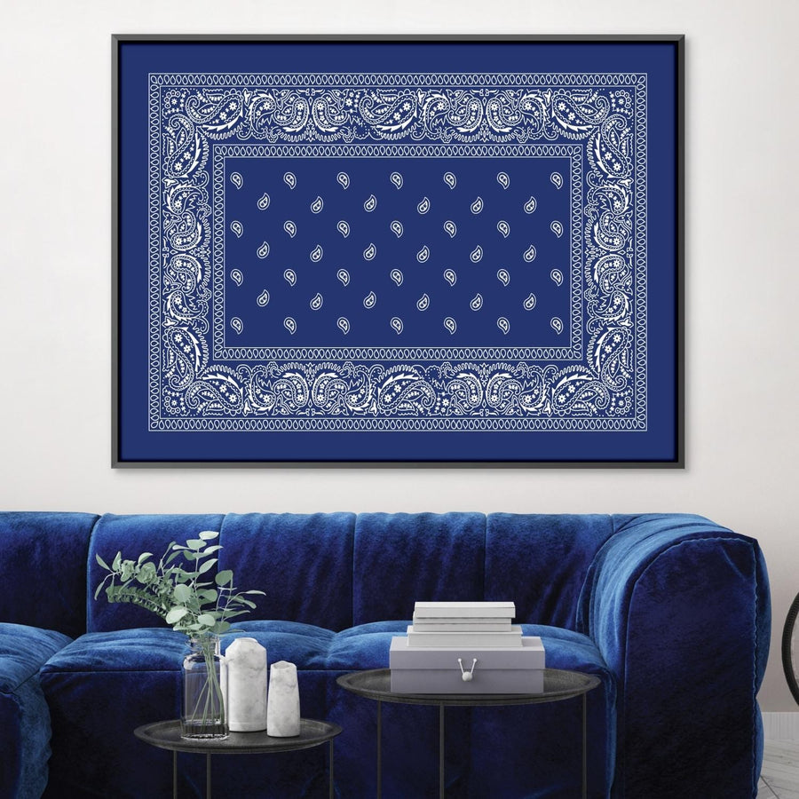 Paisley Bandana - Blue Canvas Art Clock Canvas