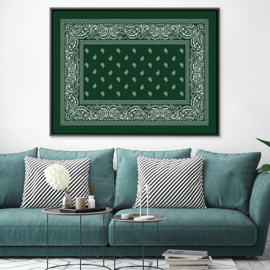 Paisley Bandana - Green Canvas Art Clock Canvas