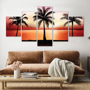 Palm Tree Horizon Canvas - 5 Panel Art 5 Panel / Large / Standard Gallery Wrap Clock Canvas