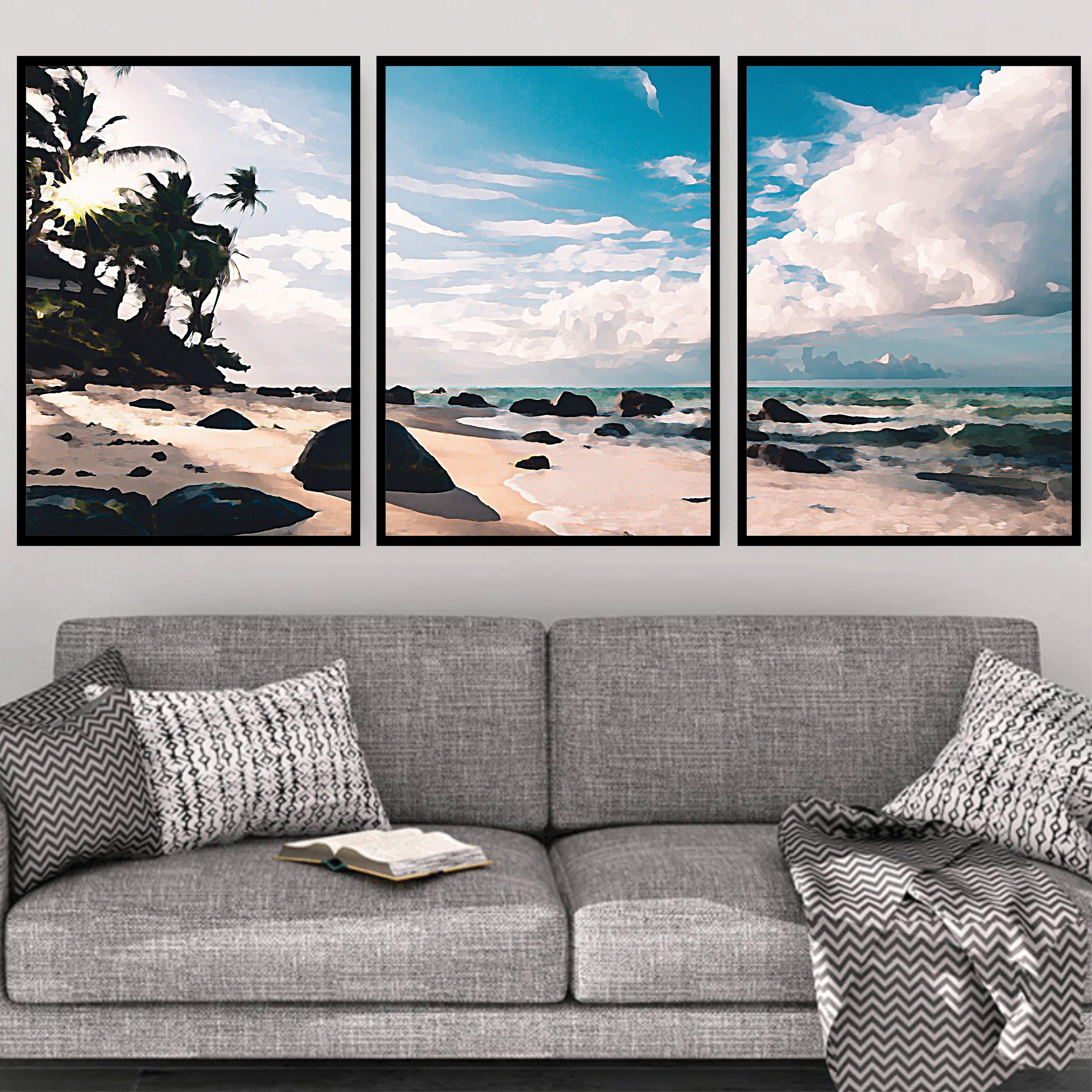 Paradise Beach Canvas Art Set of 3 / 40 x 50cm / No Board - Canvas Print Only Clock Canvas