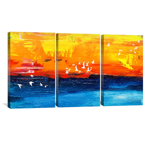 Paradise Sunrise Canvas Art Set of 3 / 40 x 60cm / Unframed Canvas Print Clock Canvas