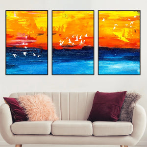 Paradise Sunrise Canvas Art Set of 3 / 40 x 50cm / No Board - Canvas Print Only Clock Canvas