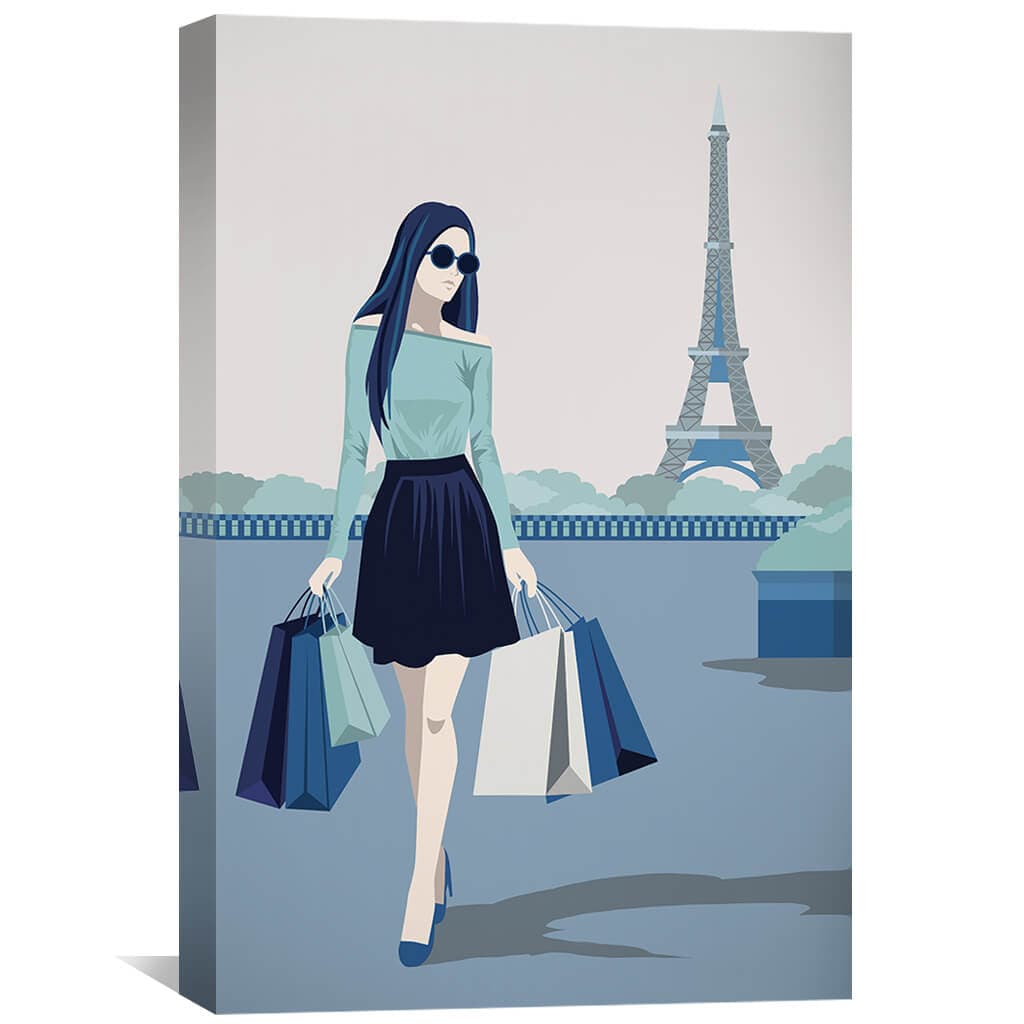 Paris Shopping Canvas Art 30 x 45cm / Unframed Canvas Print Clock Canvas