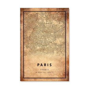 Paris Vintage Map Canvas Art Clock Canvas