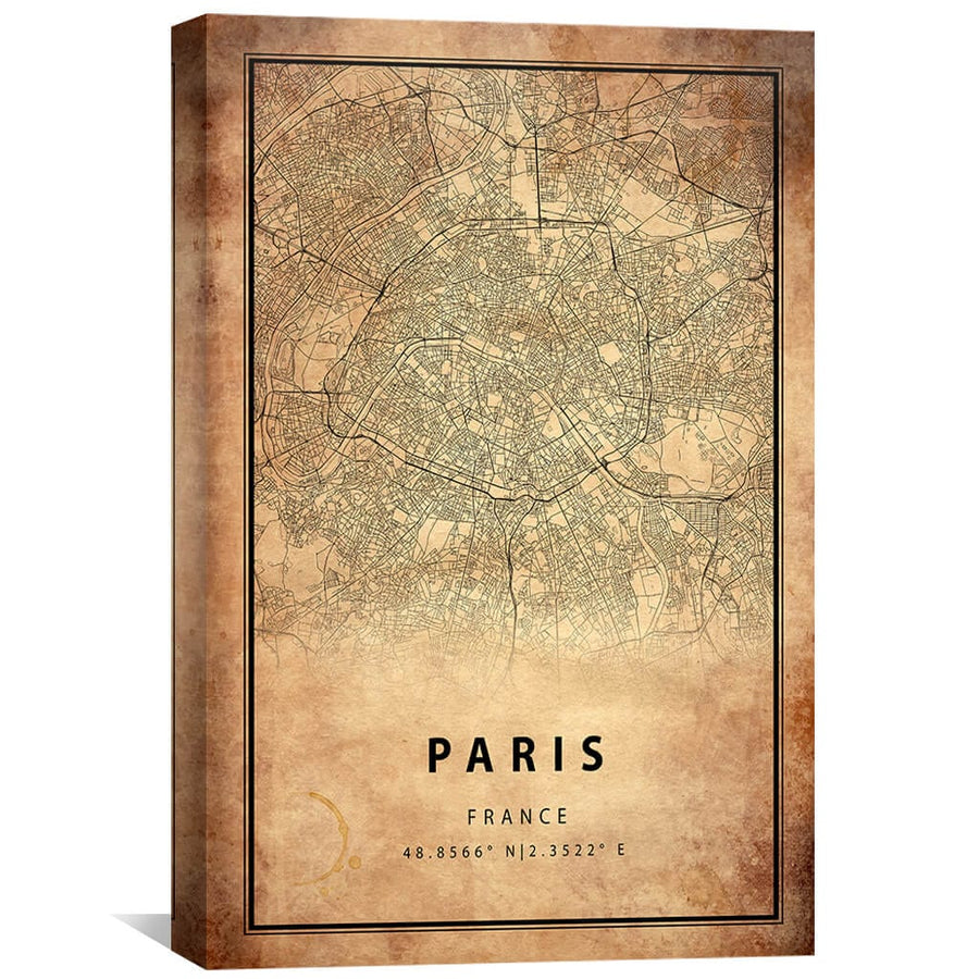 Paris Vintage Map Canvas Art Clock Canvas