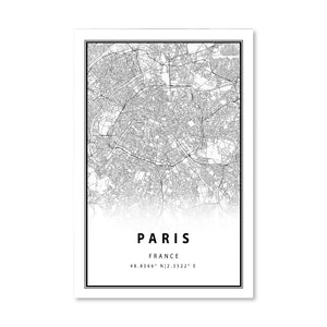 Paris White Map Canvas Art Clock Canvas