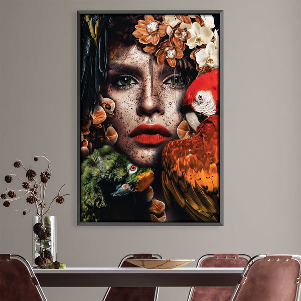 Parrot Woman Canvas Art 30 x 45cm / Unframed Canvas Print Clock Canvas