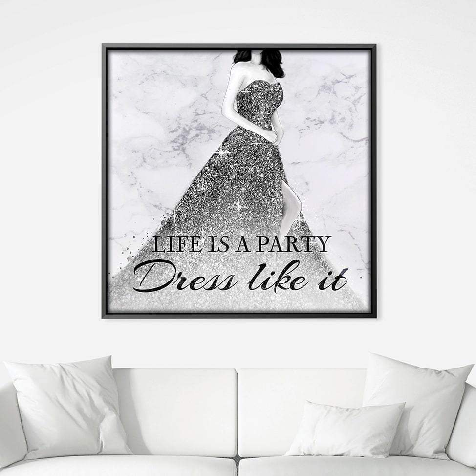 open lace back dress Life Is A Party Dress Like It Vintage Saying Gifts Home Decor Wall Art –  SpotColorFrame main image 0