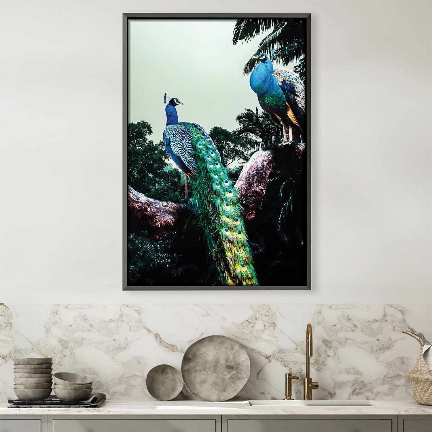 Peacock Duo Canvas Art 30 x 45cm / Unframed Canvas Print Clock Canvas