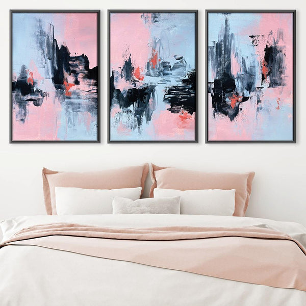 Pink And Grey Abstract Canvas Art Clock Canvas
