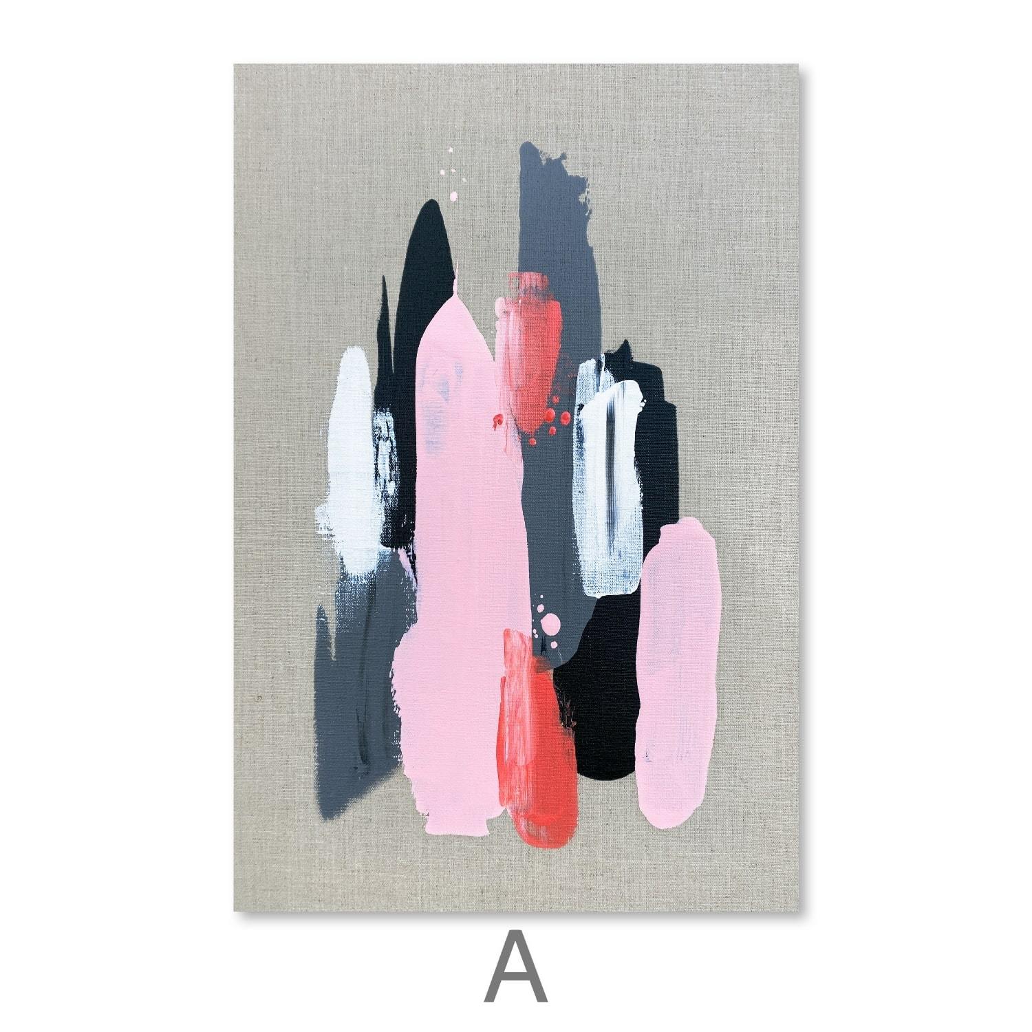 Pink Black And Grey Canvas Art A / 30 x 45cm / Unframed Canvas Print Clock Canvas