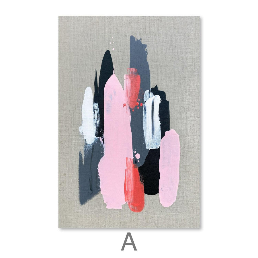 Pink Black And Grey Canvas Art A / 30 x 45cm / Unframed Canvas Print Clock Canvas