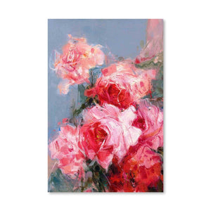 Pink Floral Oil Painting Oil Clock Canvas