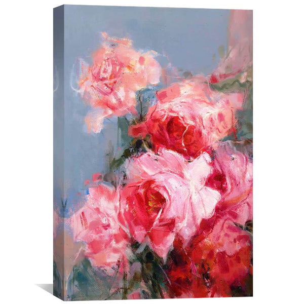 Pink Floral Oil Painting Oil Clock Canvas