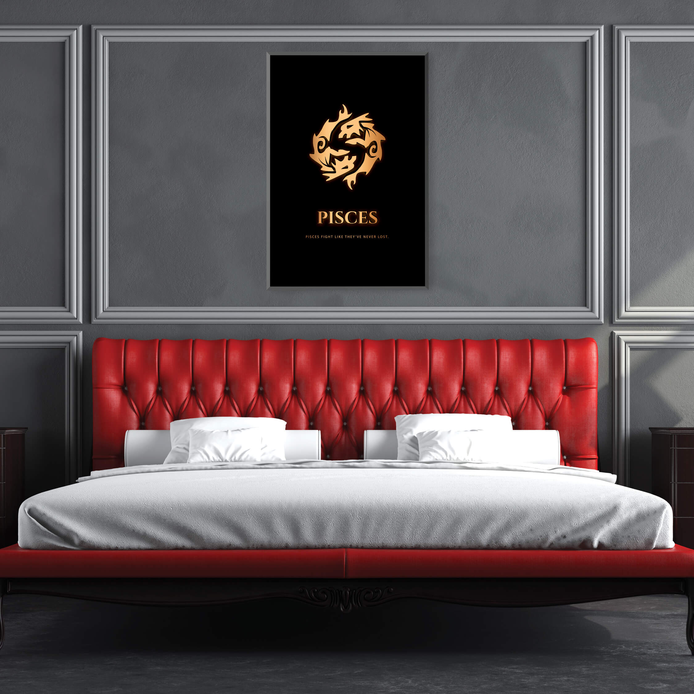Pisces - Gold Clock Canvas