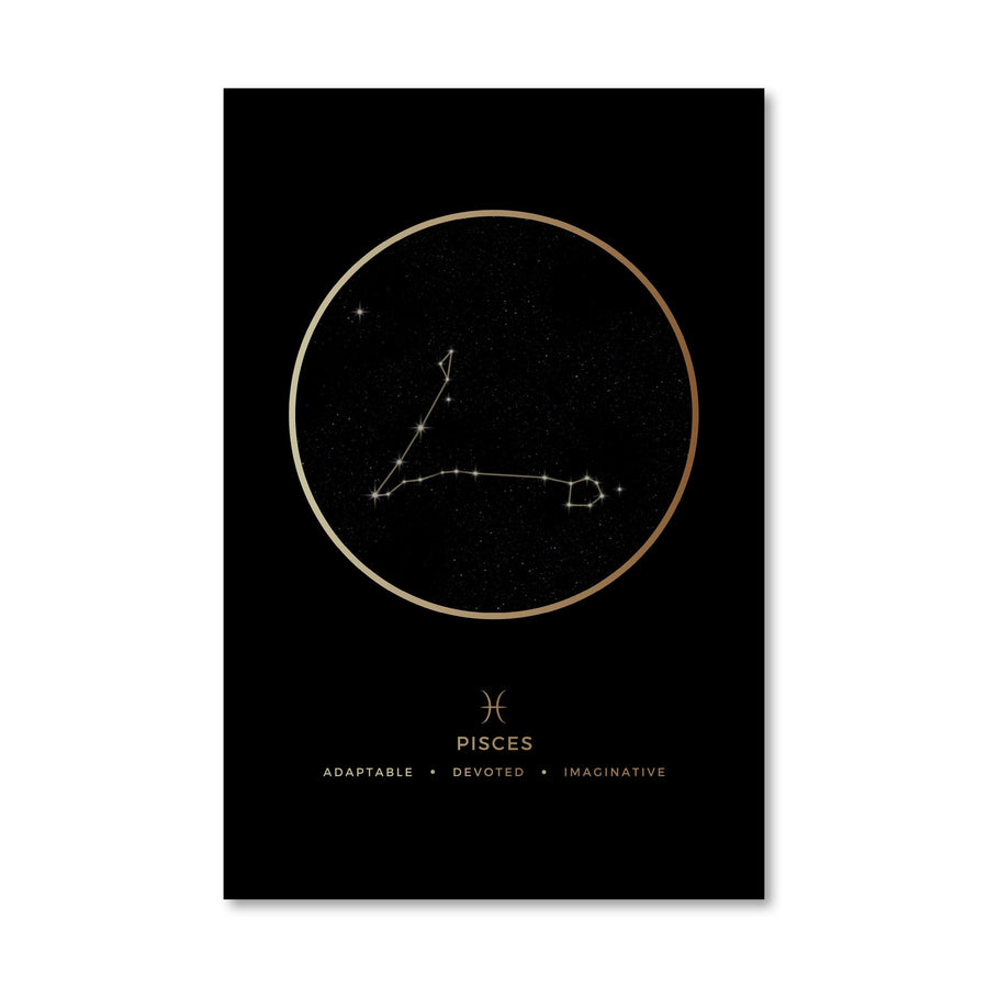 Pisces Traits Gold Canvas Art 40 x 50cm / No Board - Canvas Print Only Clock Canvas