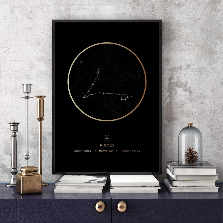 Pisces Traits Gold Canvas Art Clock Canvas