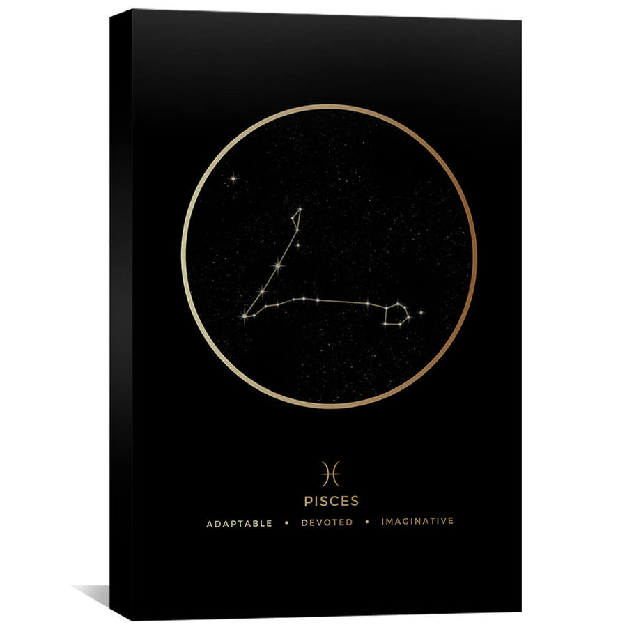 Pisces Traits Gold Canvas Art 40 x 60cm / Unframed Canvas Print Clock Canvas