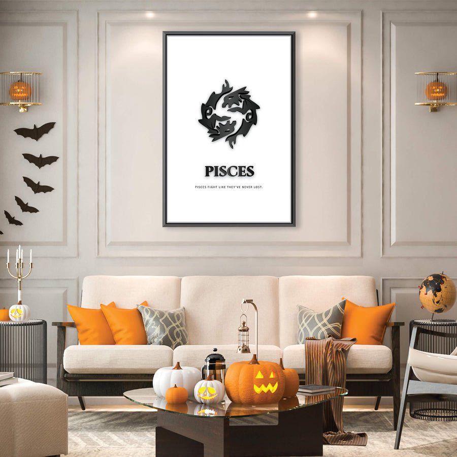 Pisces - White Clock Canvas