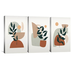 Plants and Shapes Canvas Art Set of 3 / 30 x 45cm / Unframed Canvas Print Clock Canvas