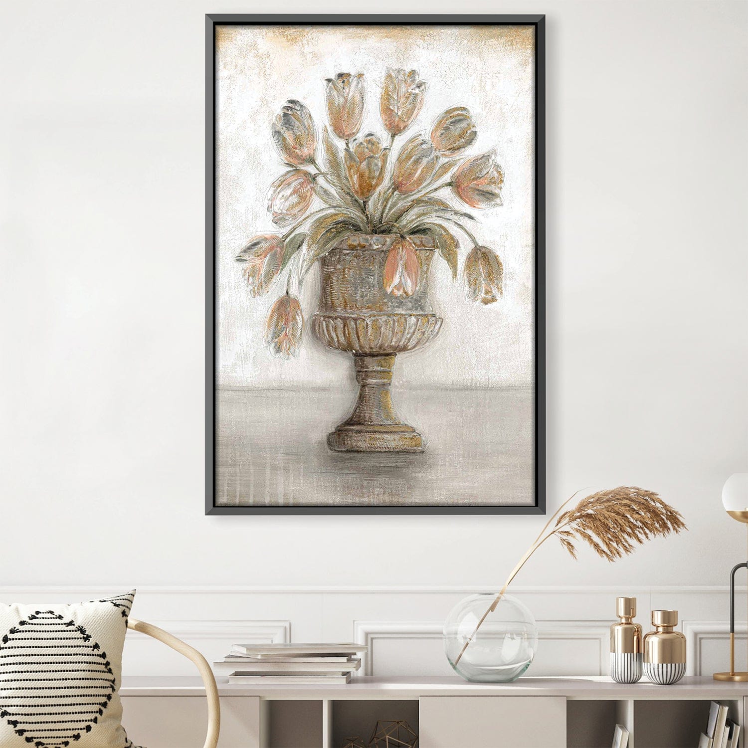 Potted Elegance Oil Painting Oil 30 x 45cm / Oil Painting Clock Canvas