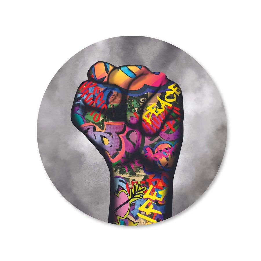 Power Fist - Circle Canvas Art Clock Canvas