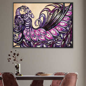 Purple Peacock Canvas Art 45 x 30cm / Unframed Canvas Print Clock Canvas