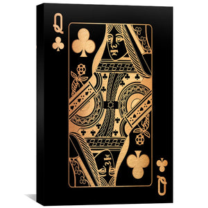 Queen of Clubs - Gold Clock Canvas