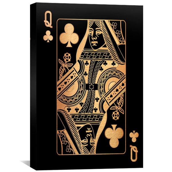 Queen of Clubs - Gold Clock Canvas