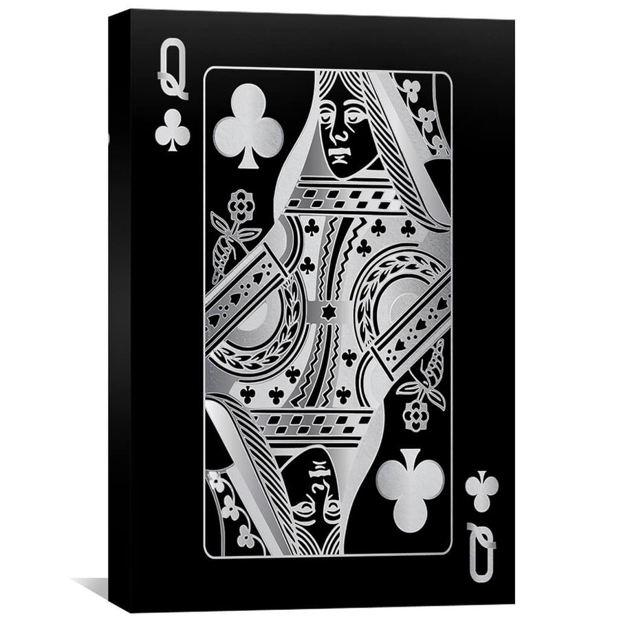 Queen of Clubs - Silver Canvas Art 30 x 45cm / Standard Gallery Wrap Clock Canvas