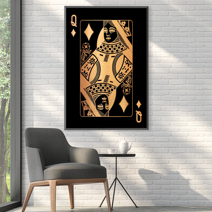 Queen of Diamonds - Gold Canvas Art Clock Canvas