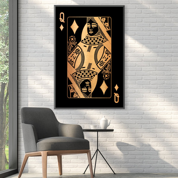 Queen of Diamonds - Gold Canvas Art Clock Canvas