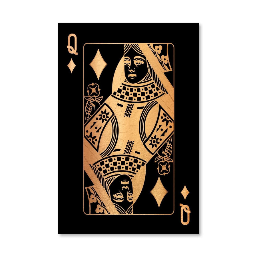 Queen of Diamonds - Gold Canvas Art Clock Canvas
