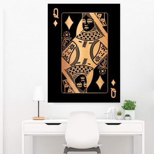 Queen of Diamonds - Gold Clock Canvas