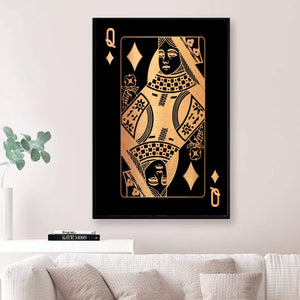 Queen of Diamonds - Gold Clock Canvas