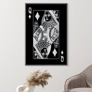 Queen of Diamonds - Silver Canvas Art Clock Canvas