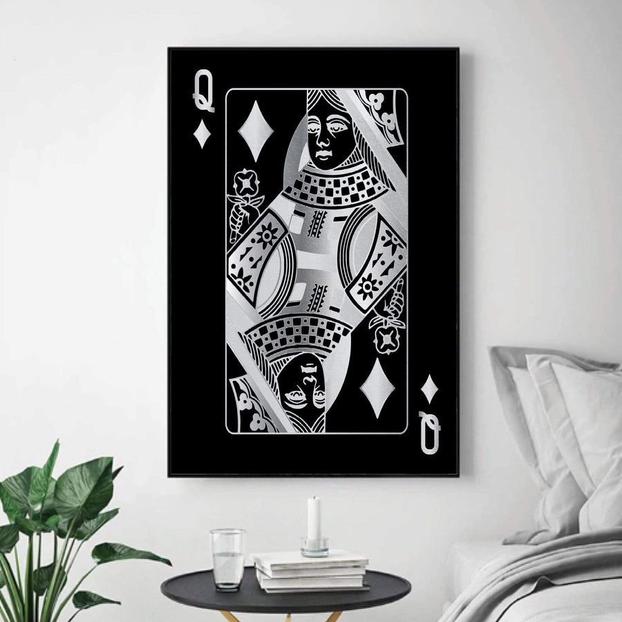 Queen of Diamonds - Silver Clock Canvas