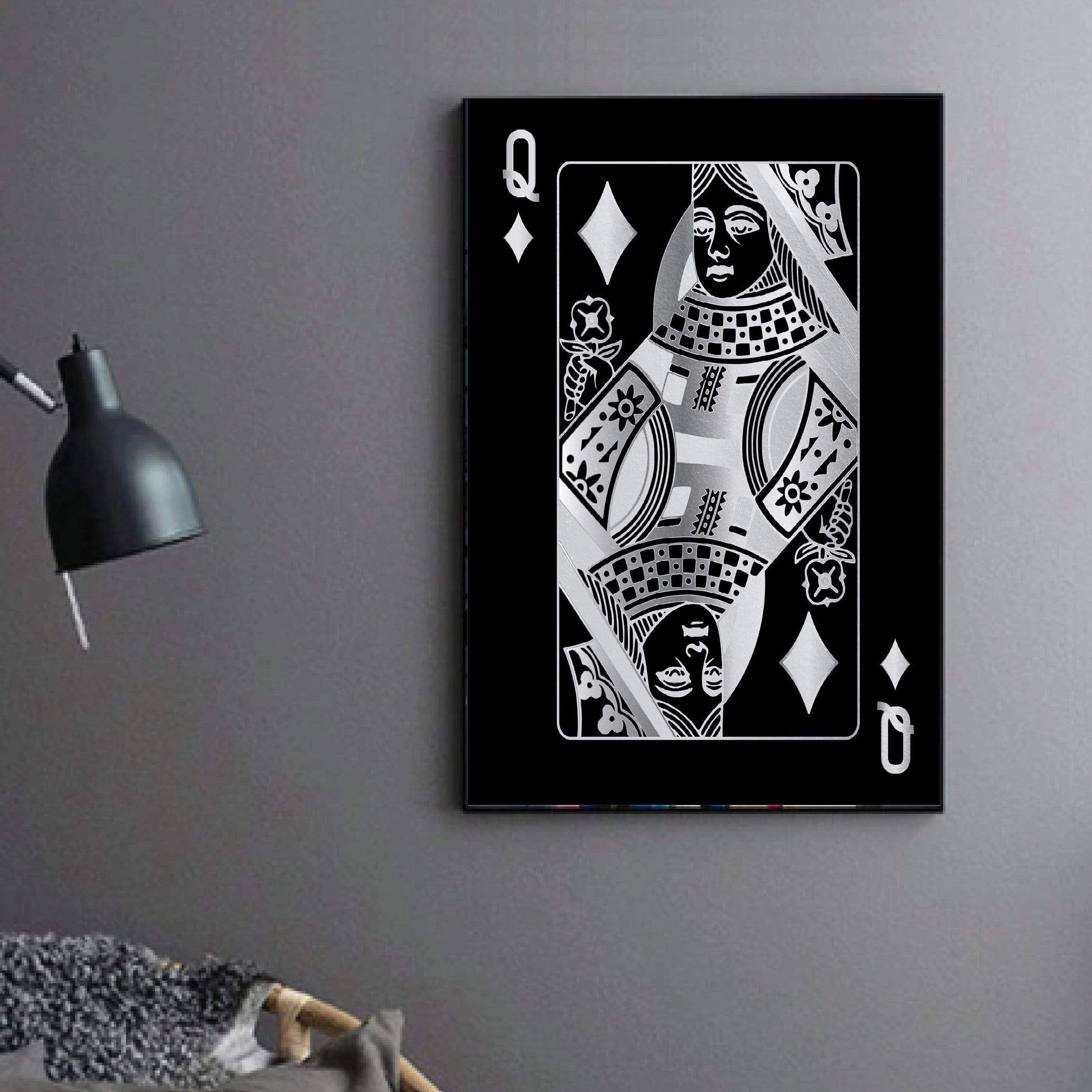 Queen of Diamonds - Silver Clock Canvas