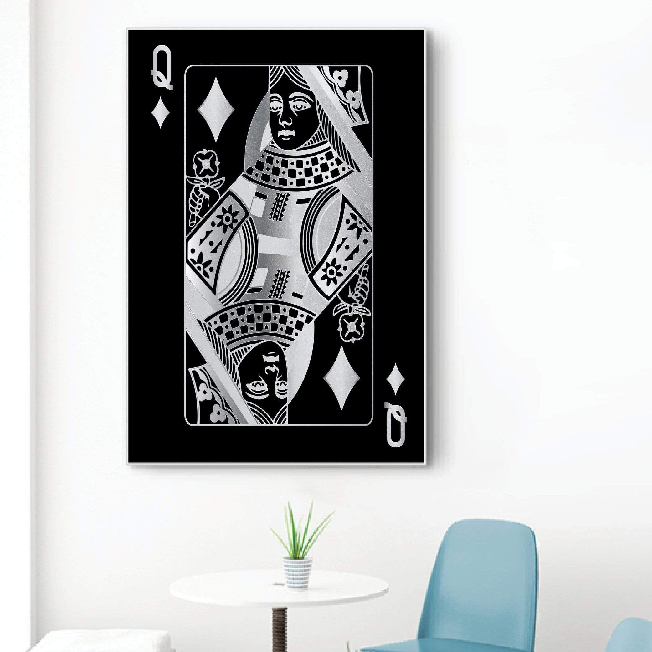 Queen of Diamonds - Silver Clock Canvas