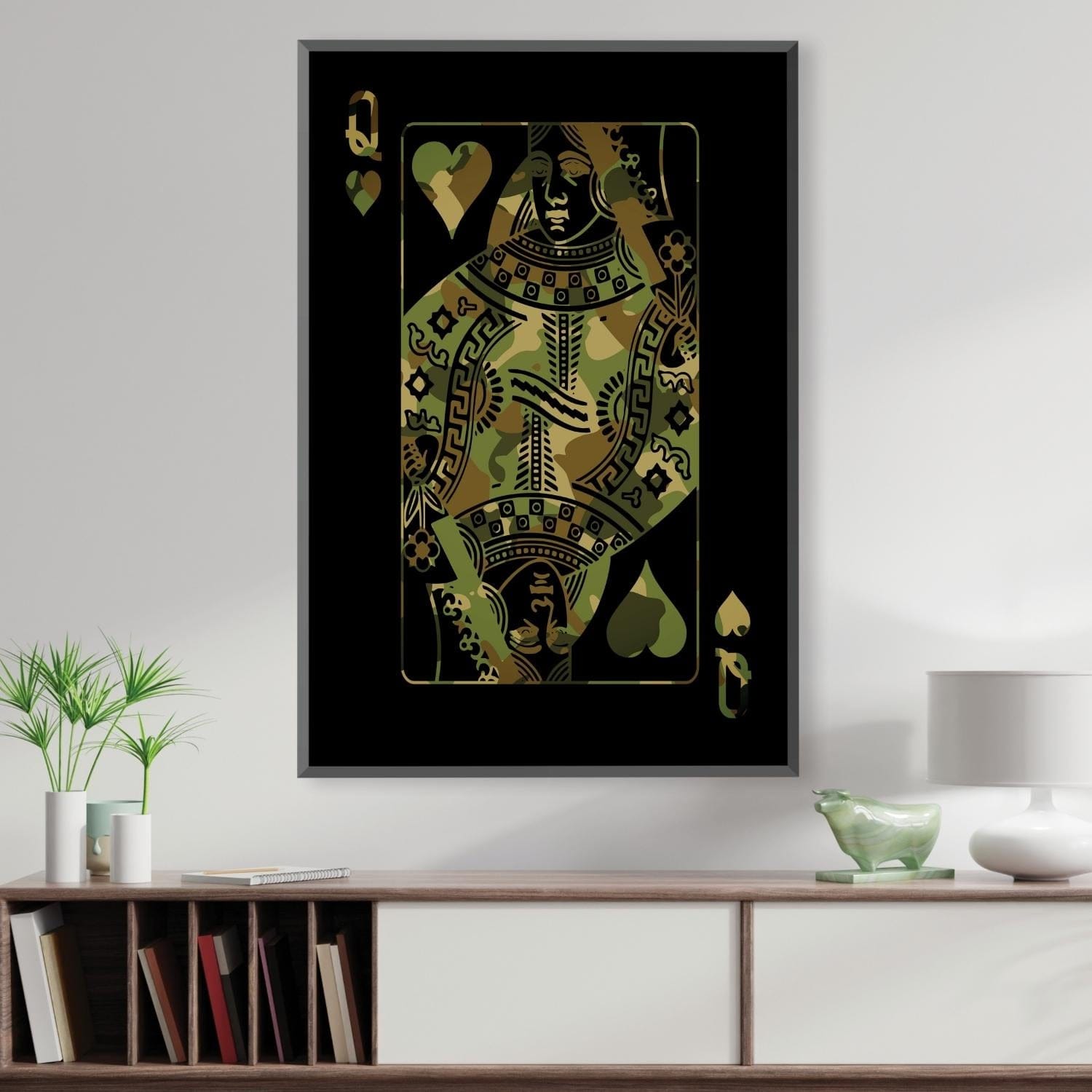 Queen of Hearts - Camo Canvas Art Clock Canvas