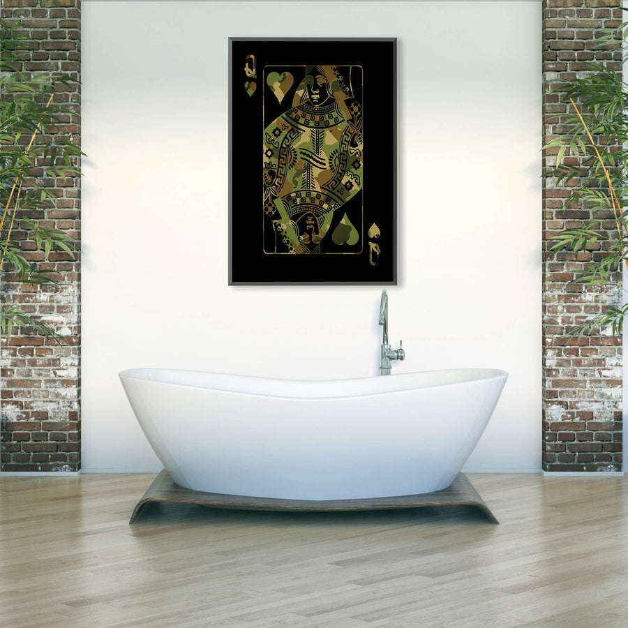 Queen of Hearts - Camo Clock Canvas